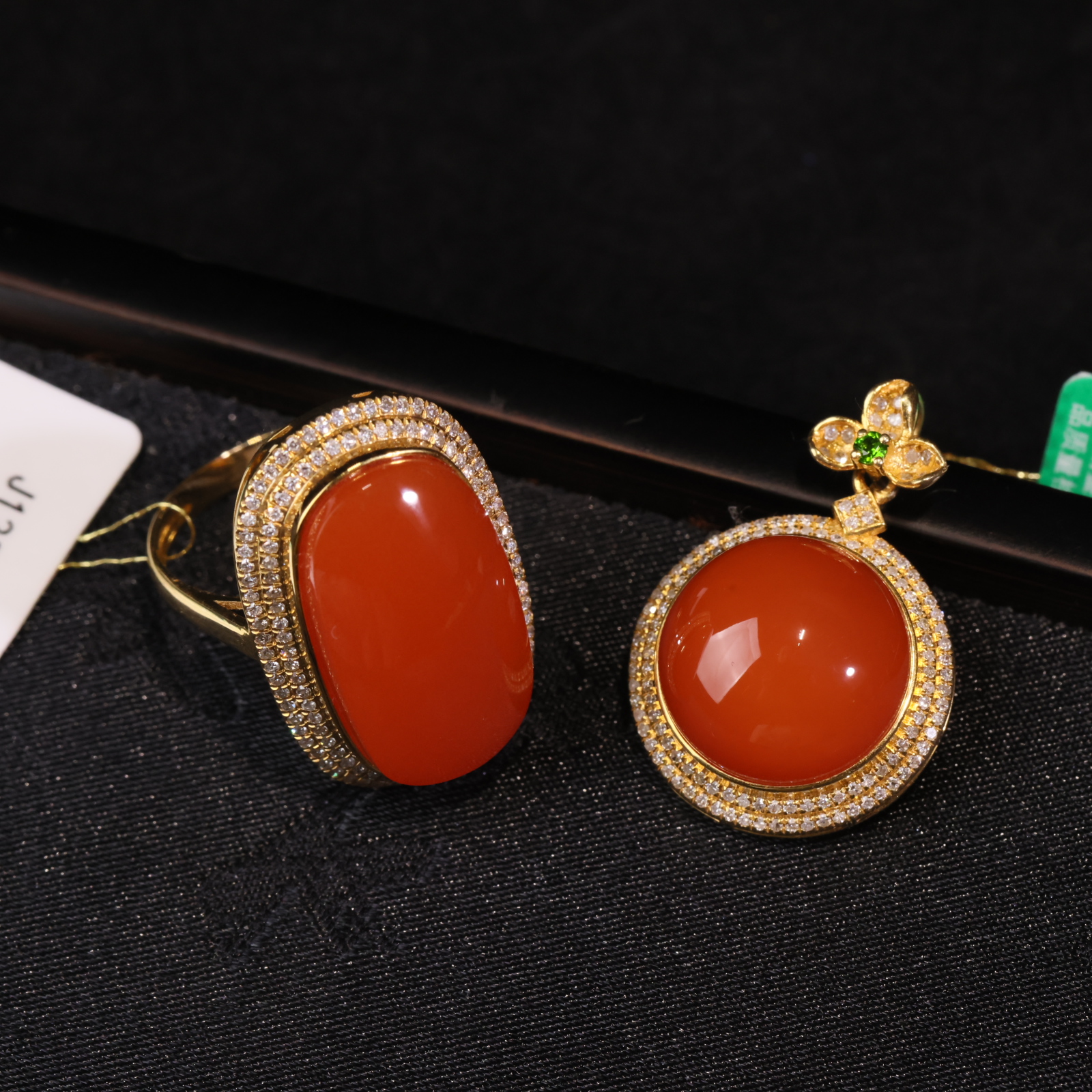 【新疆马爷珠宝】金镶南红套装吊坠+戒指