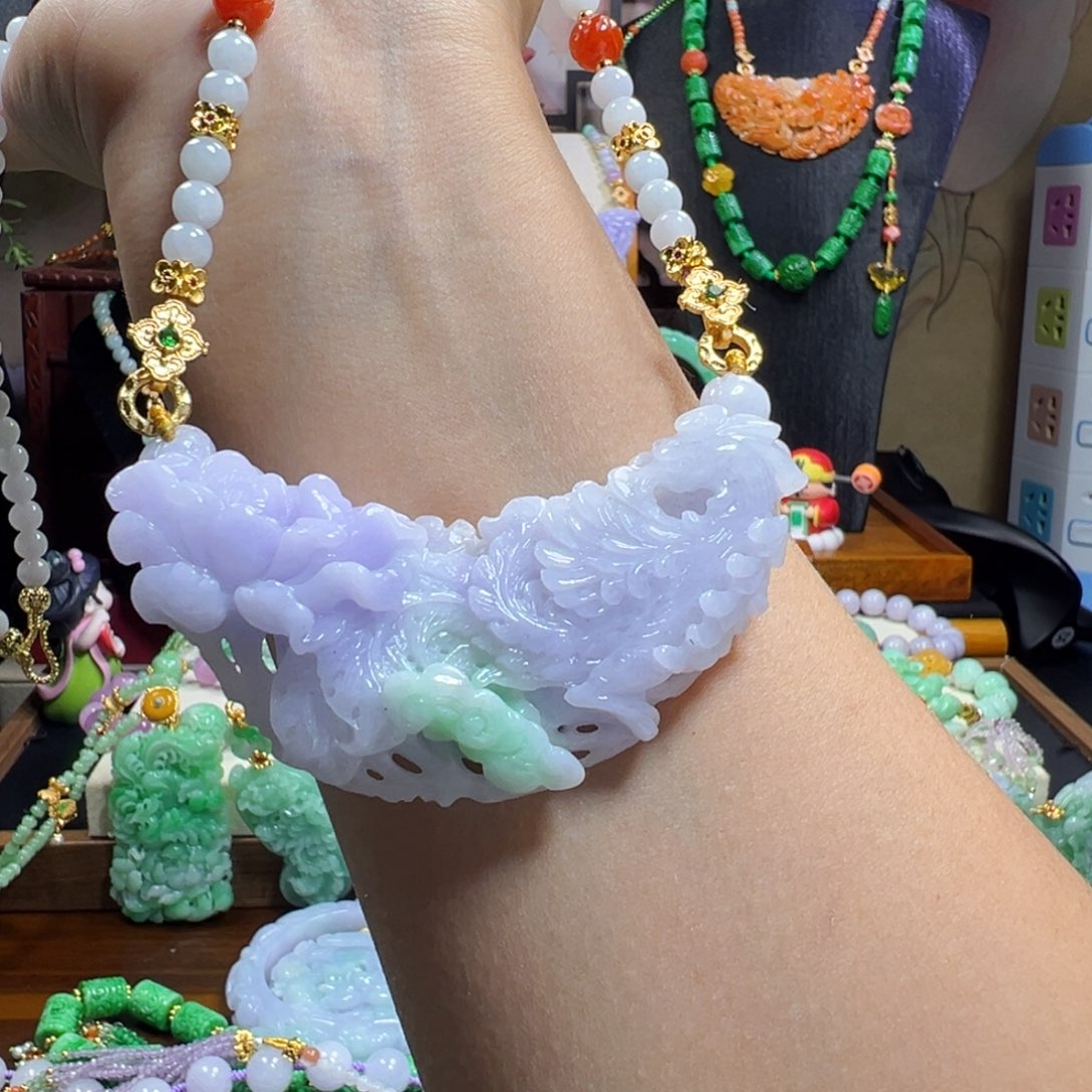 翡翠未镶嵌毛衣链冰紫凤凰