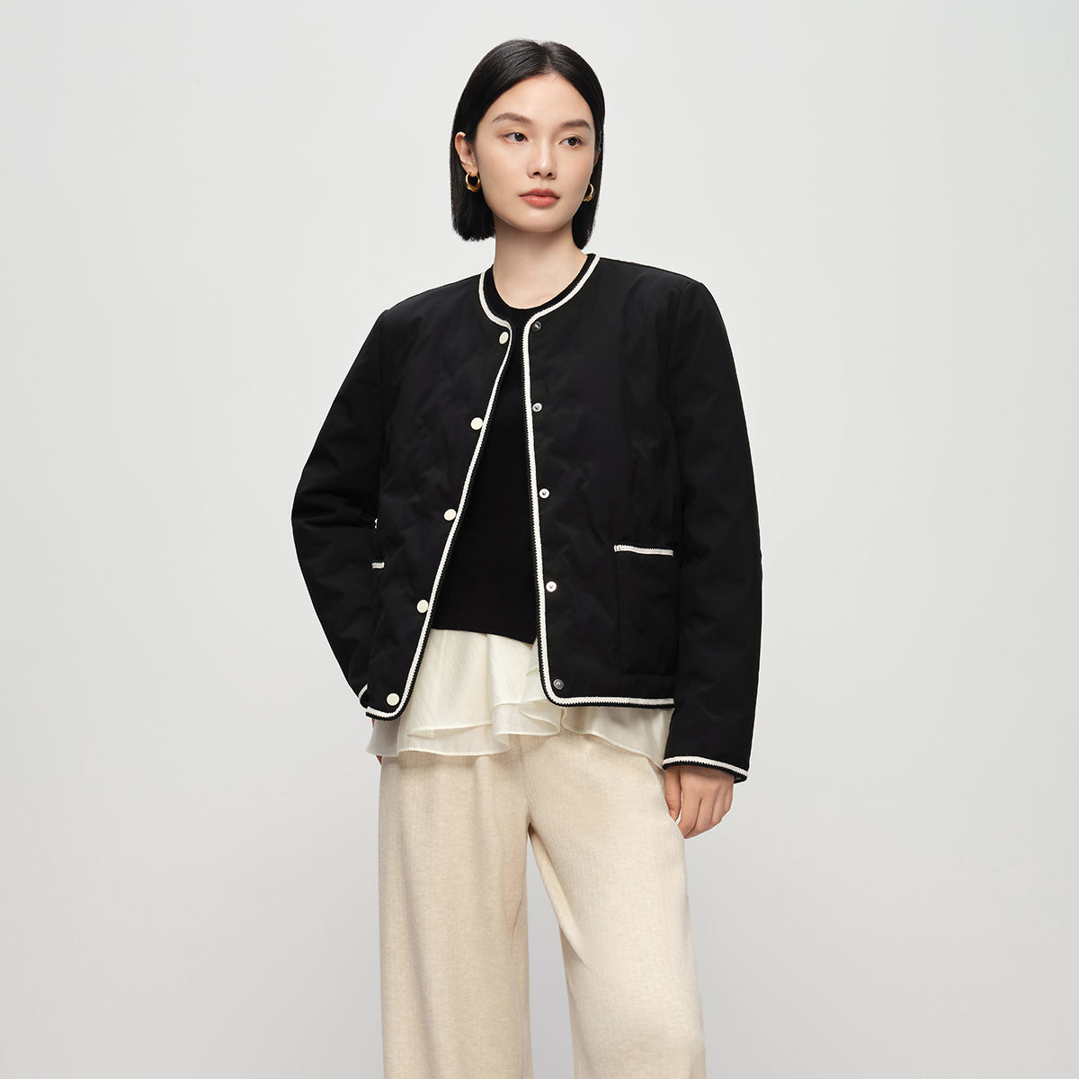 Naivee/纳薇【CC专属】90白鹅绒优雅小香风鹅绒服轻暖羽绒24B115198