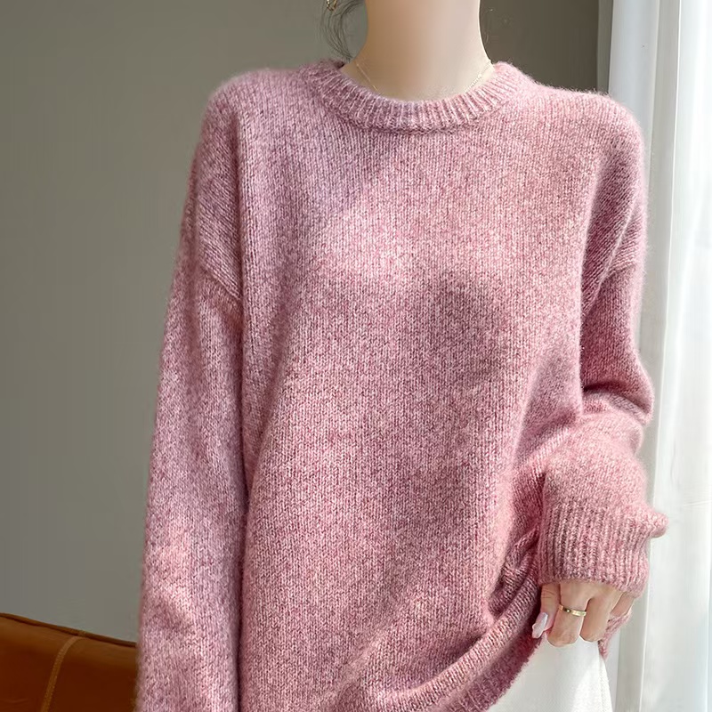 【75%山羊绒＋25%桑蚕丝】半高圆领羊绒衫女针织花纱加厚毛衣打底