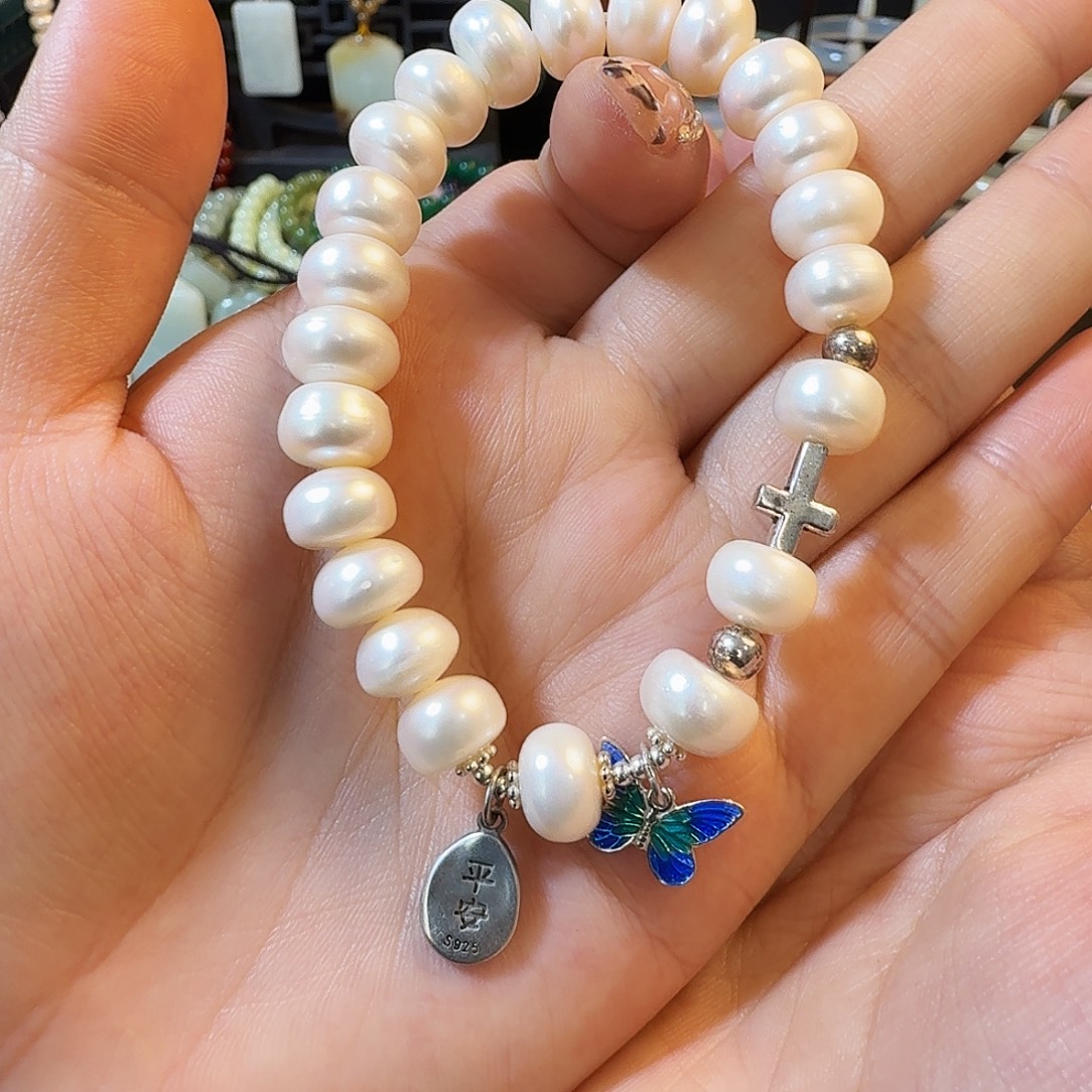 手绳银S925镶嵌淡水珍珠