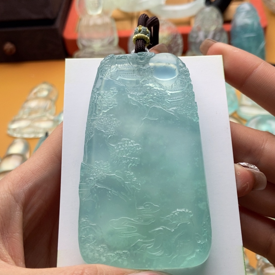 蛇纹石玉吊坠(不含链)未镶嵌山水牌