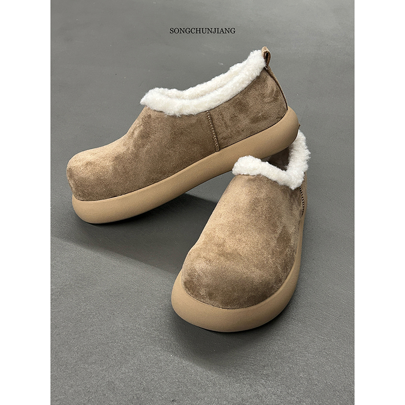 宋春江同款 冬季皮毛一体情侣百搭一脚蹬厚底休闲鞋保暖全包棉鞋