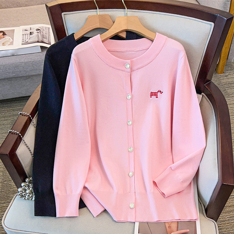 8075大码女装洋气加肥针织开衫春秋新款2025胖MM宽松遮肉长袖上衣