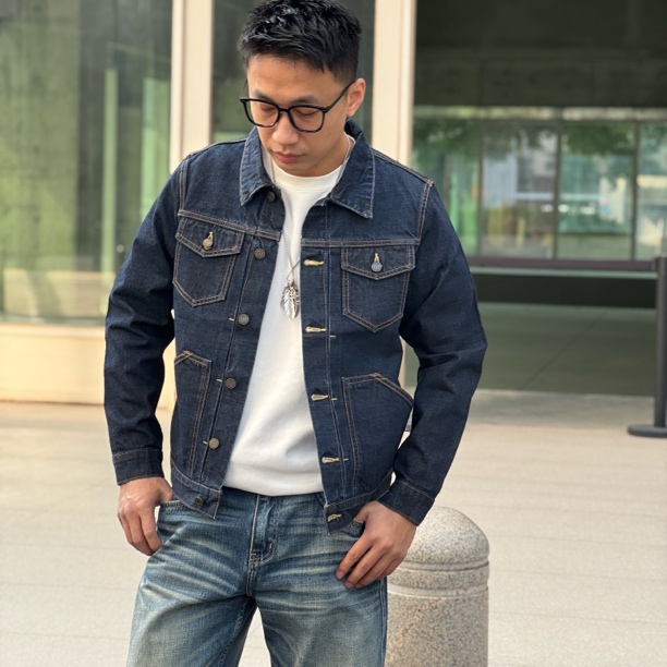 GETY脱浆原牛仔夹克赤耳丹宁14盎司全棉微宽松短款男士外套养牛款