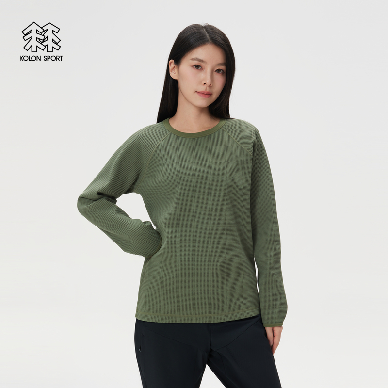 KOLON SPORT可隆吸湿速干T恤春秋男女同款圆领刺绣华夫格卫衣