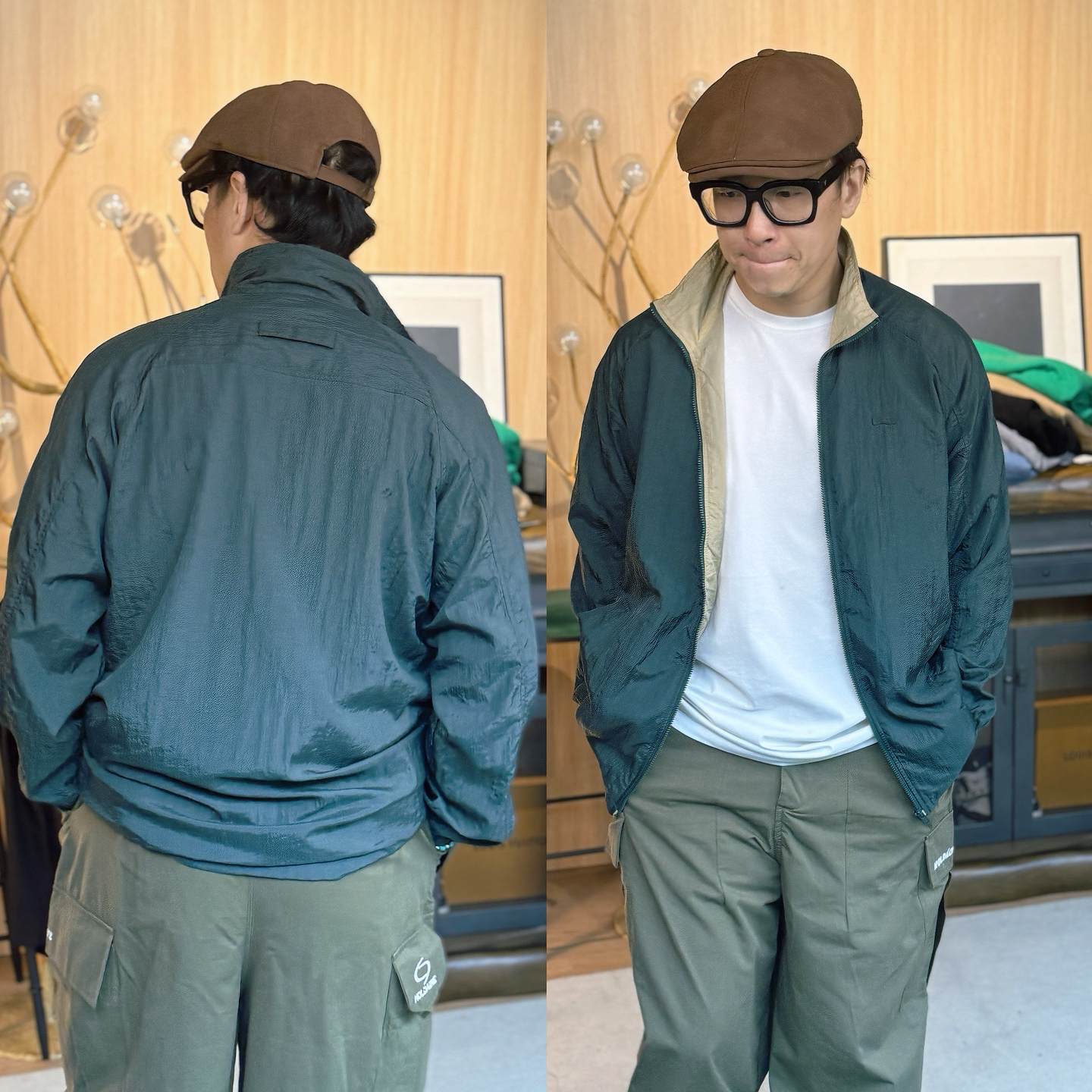 29634-春秋网格纯色简约夹克外套风衣