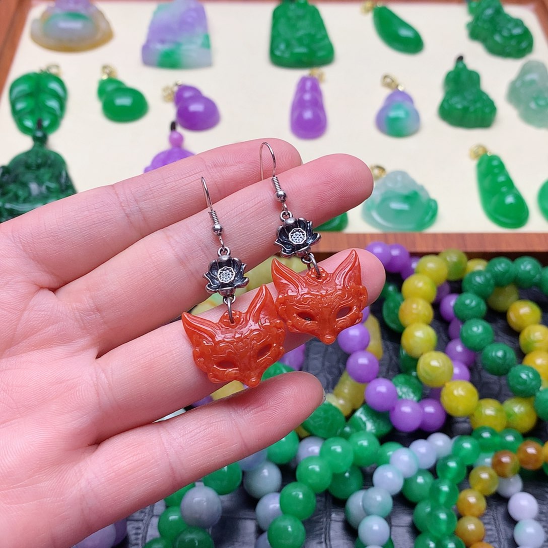 银S925镶嵌翡翠耳饰