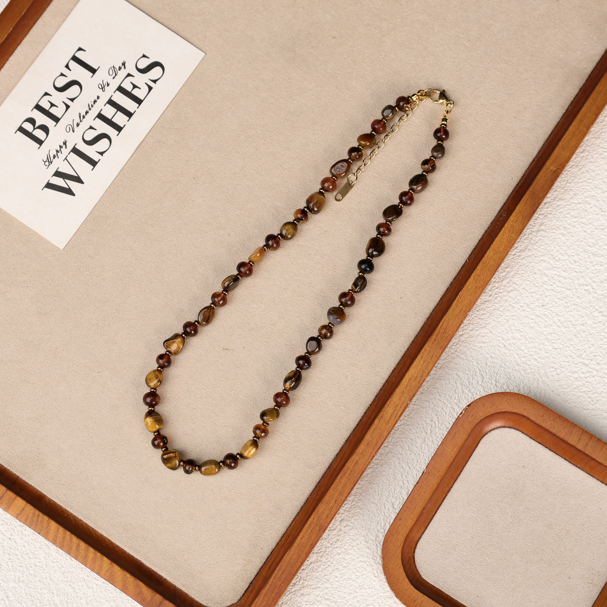 合金项链 LZ4328 项链+手链一套 焦糖色咖色虎眼石花花腊腊