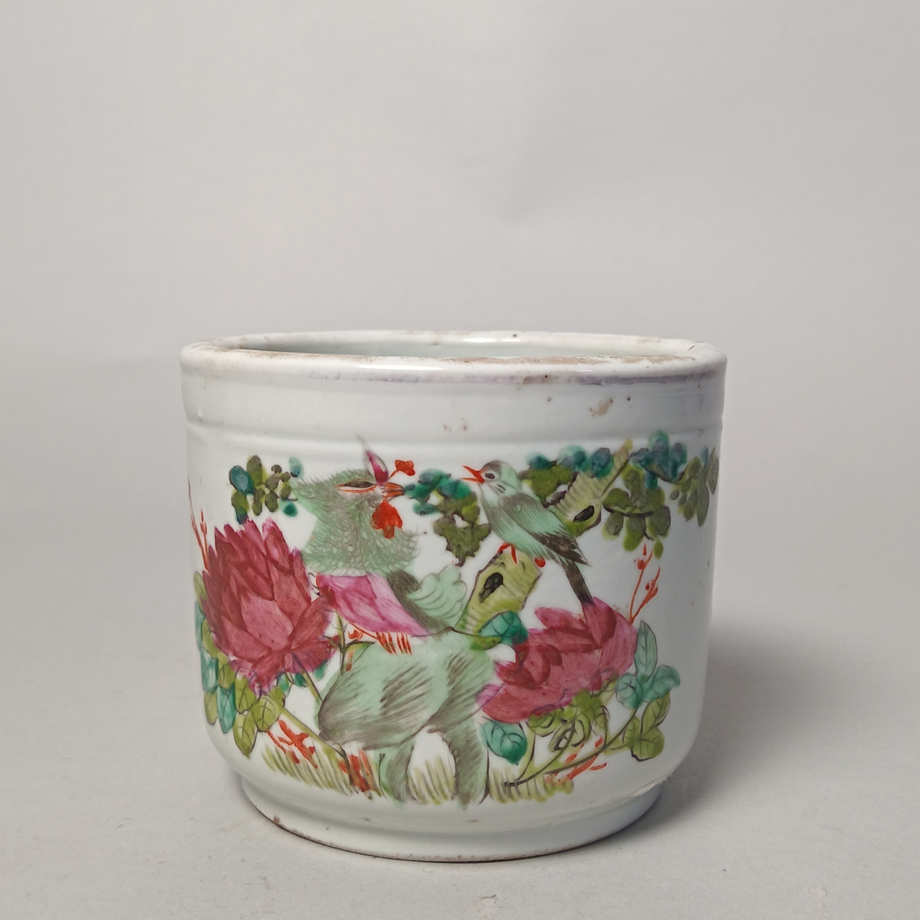 【010021550】民国 粉彩花鸟筒炉