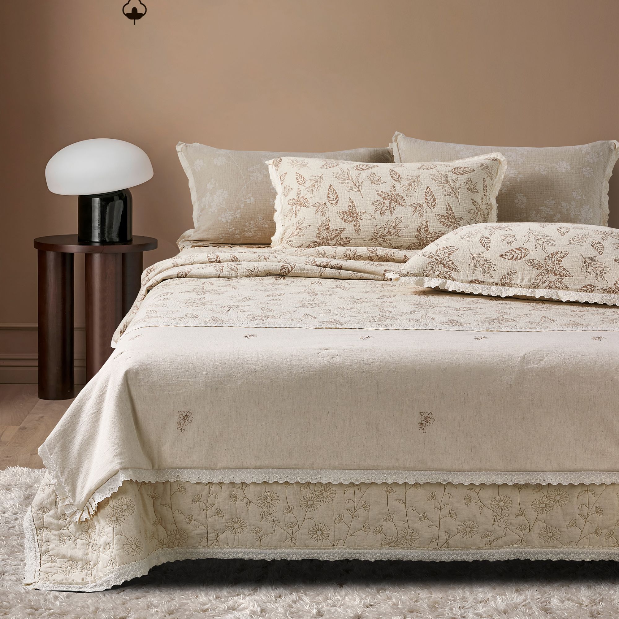 中贽工厂 欣欣向荣 棉麻砂洗四件套 床盖三件套 多功能被套 柔软