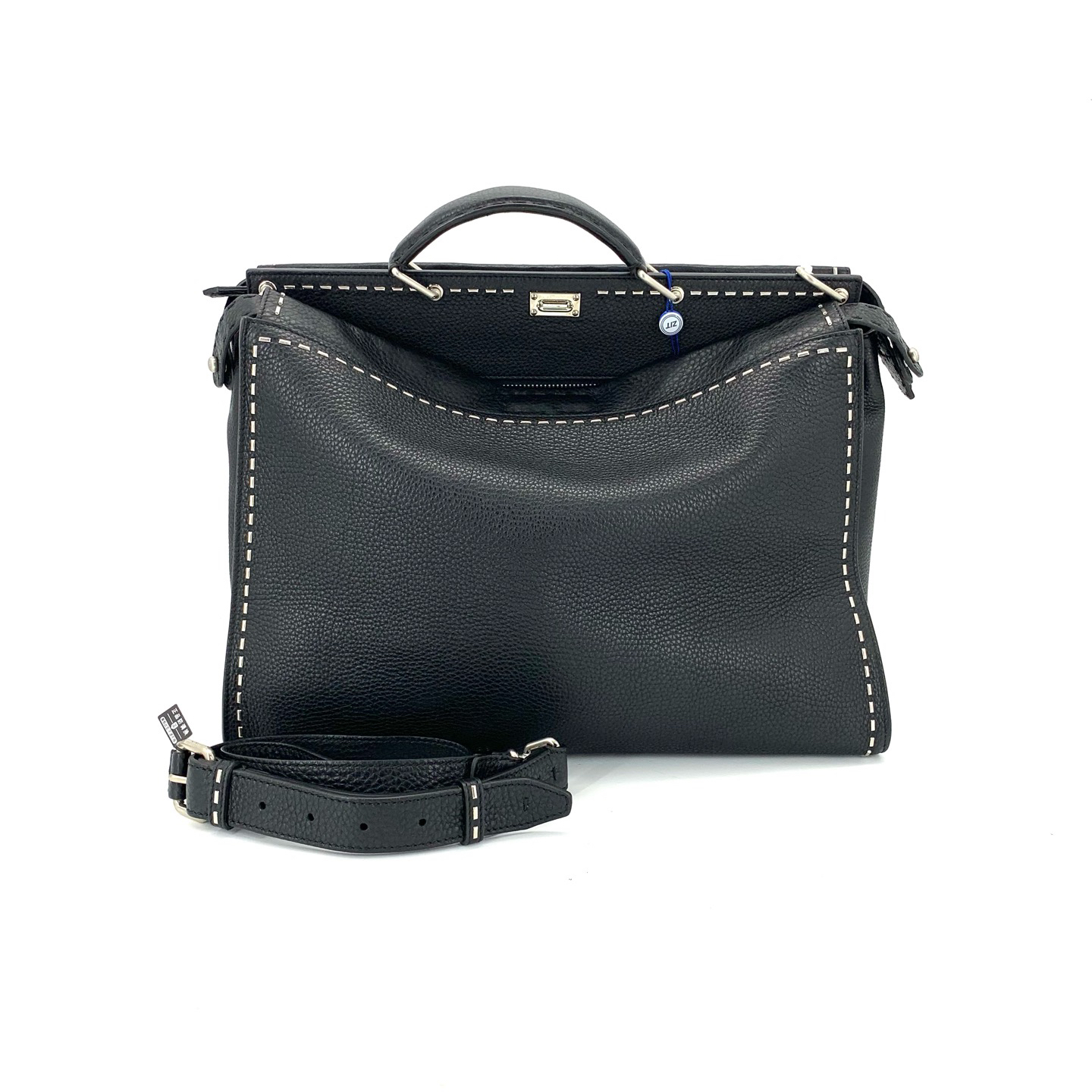 99新 FENDI/芬迪 黑色全皮荔枝皮小怪兽公文包 尺寸40/30中号