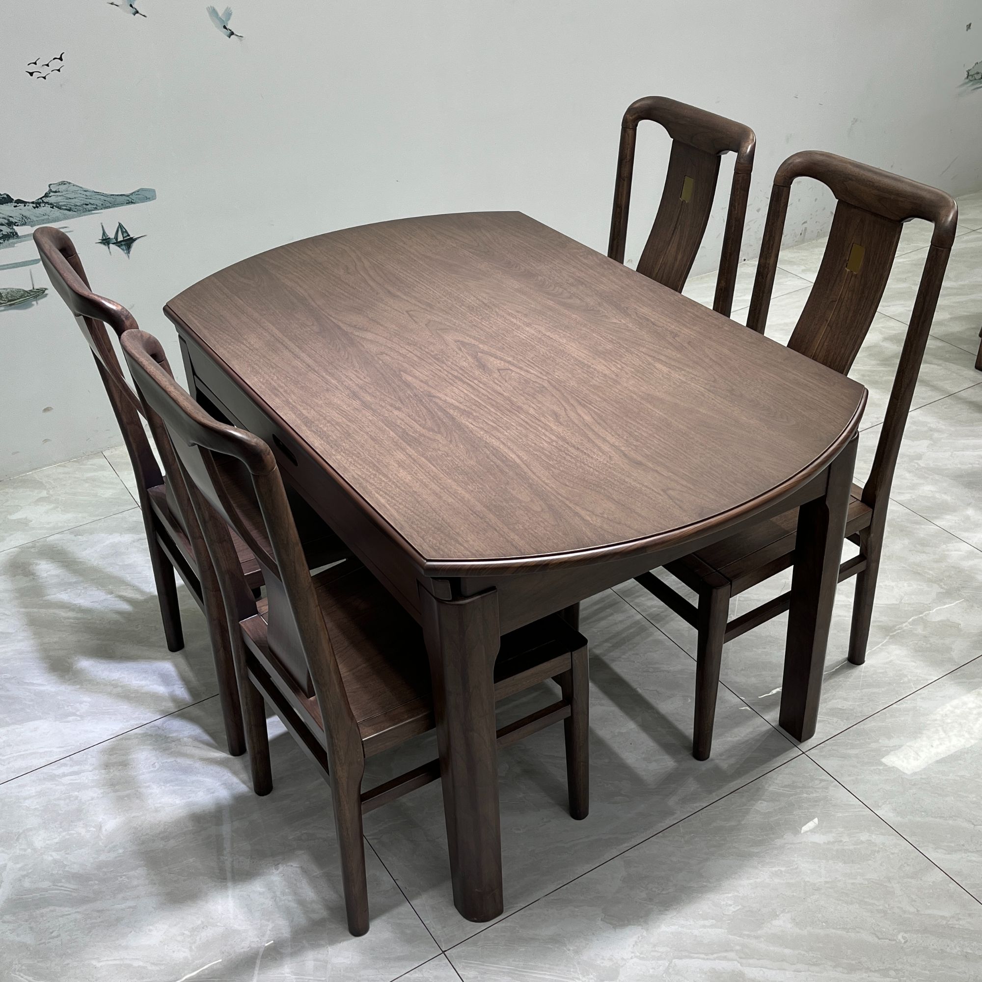 北美黑胡桃木实木餐桌胡桃木餐桌方圆餐桌可折叠可伸缩简约吃饭桌