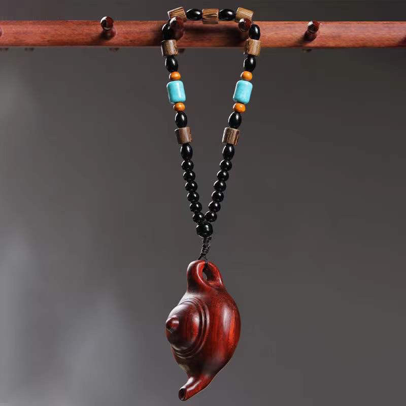 紫檀檀木实木雕刻把壶手把件木质小茶壶车挂后视镜吊坠随身盘玩