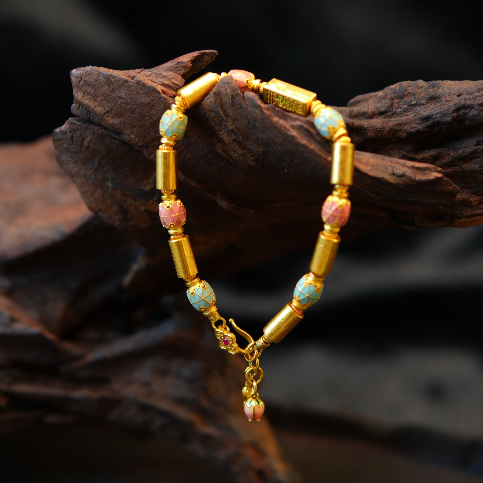 足金烧蓝彩虹桶珠手链时尚简约欧美风手链