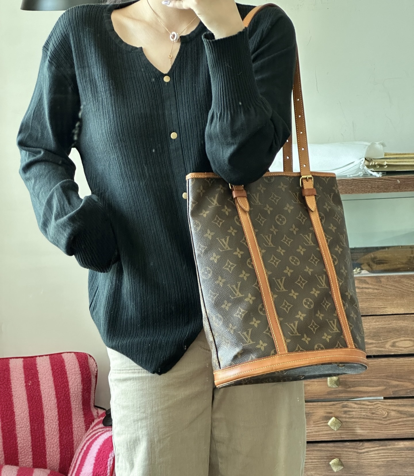 95新 LouisVuitton/路易威登 牙牙 老花大水桶包