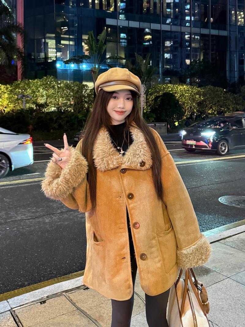 环保皮草两面穿皮毛一体羊羔毛机车服秋冬宽松加厚麂皮毛毛外套女