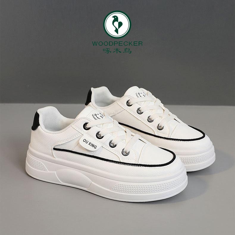 啄木鸟百搭透气2025春季增高小白鞋子女款休闲鞋韩版学生厚底板鞋