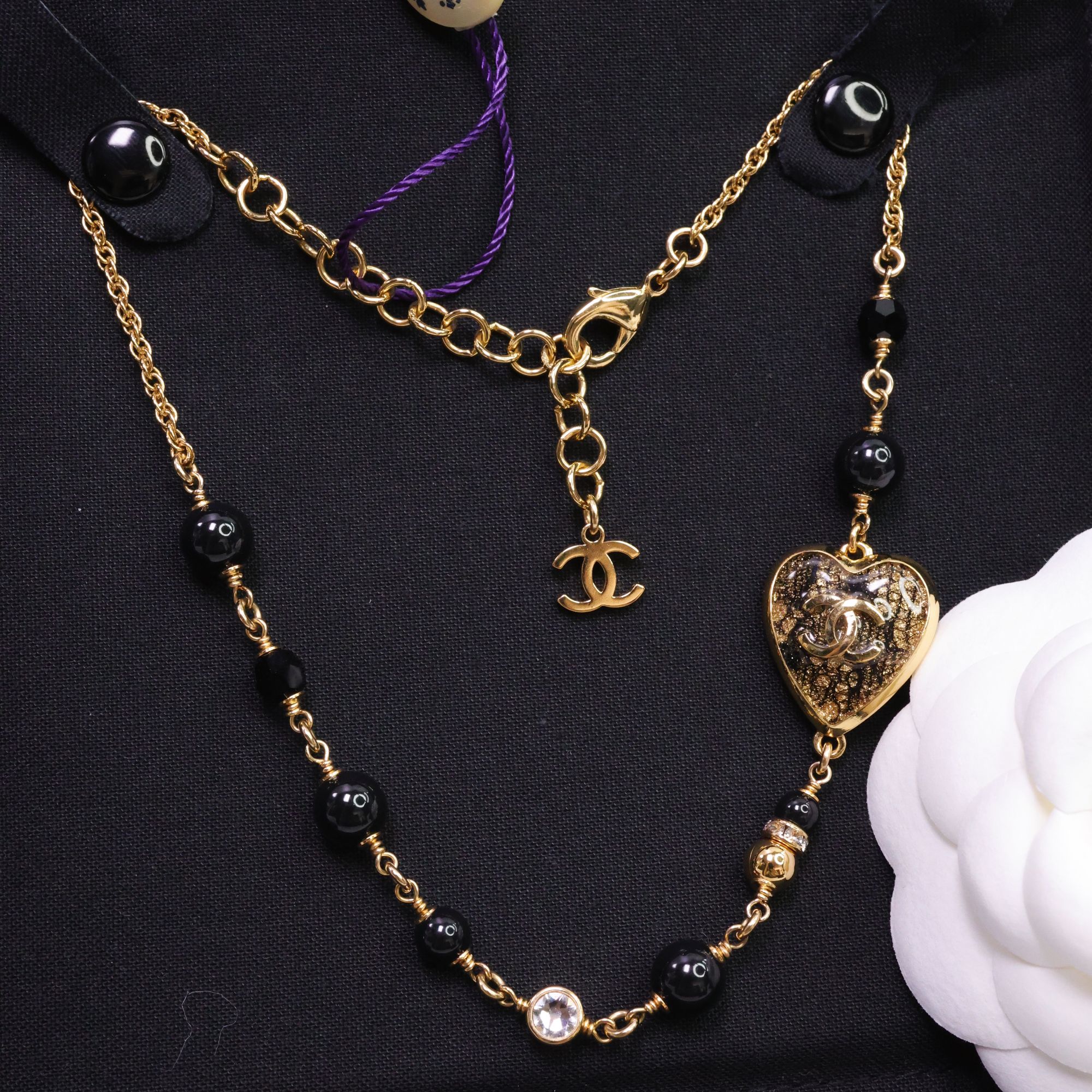 未使用 Chanel/香奈儿 24k金箔爱心黑珍珠项链 06072