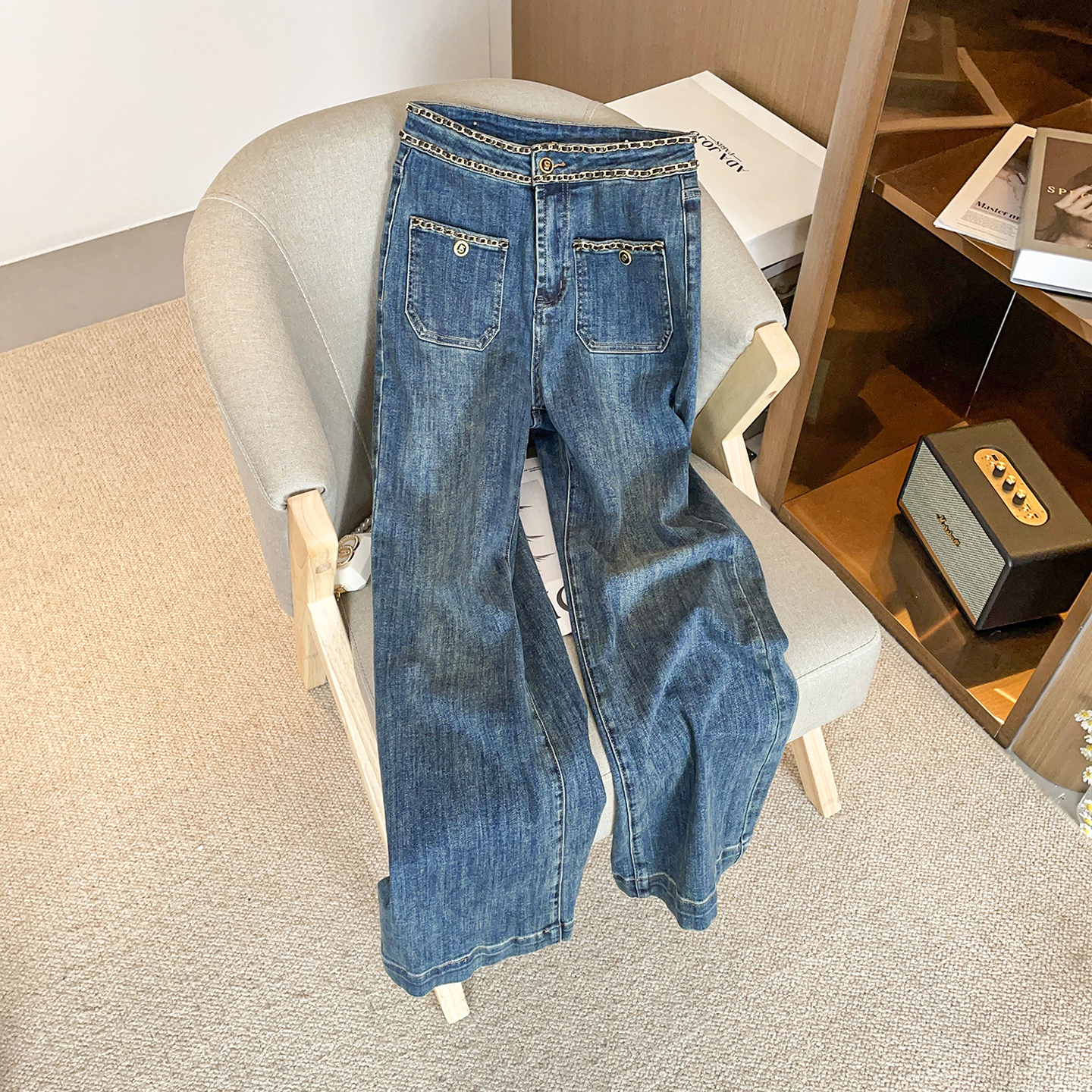 轻奢高端女装腰显瘦阔版显腿长百搭阔腿牛仔裤 DY2485