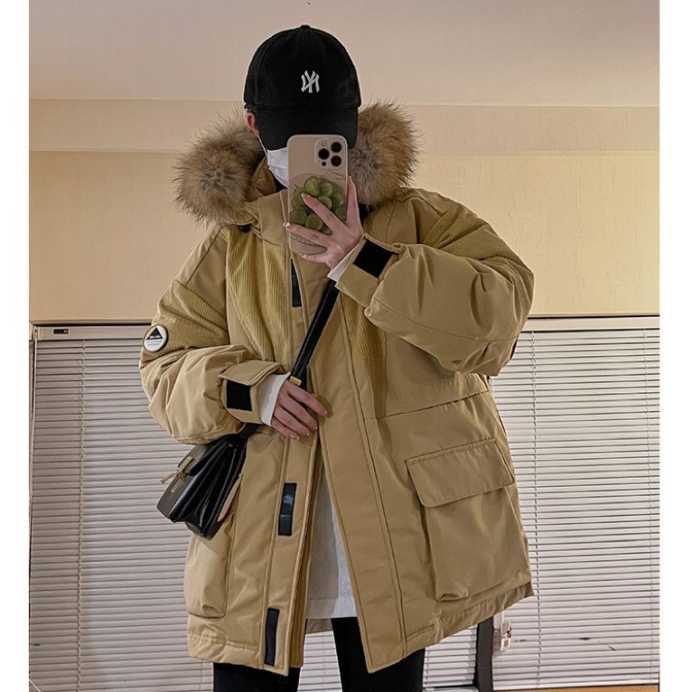 黄色工装羽绒服女潮