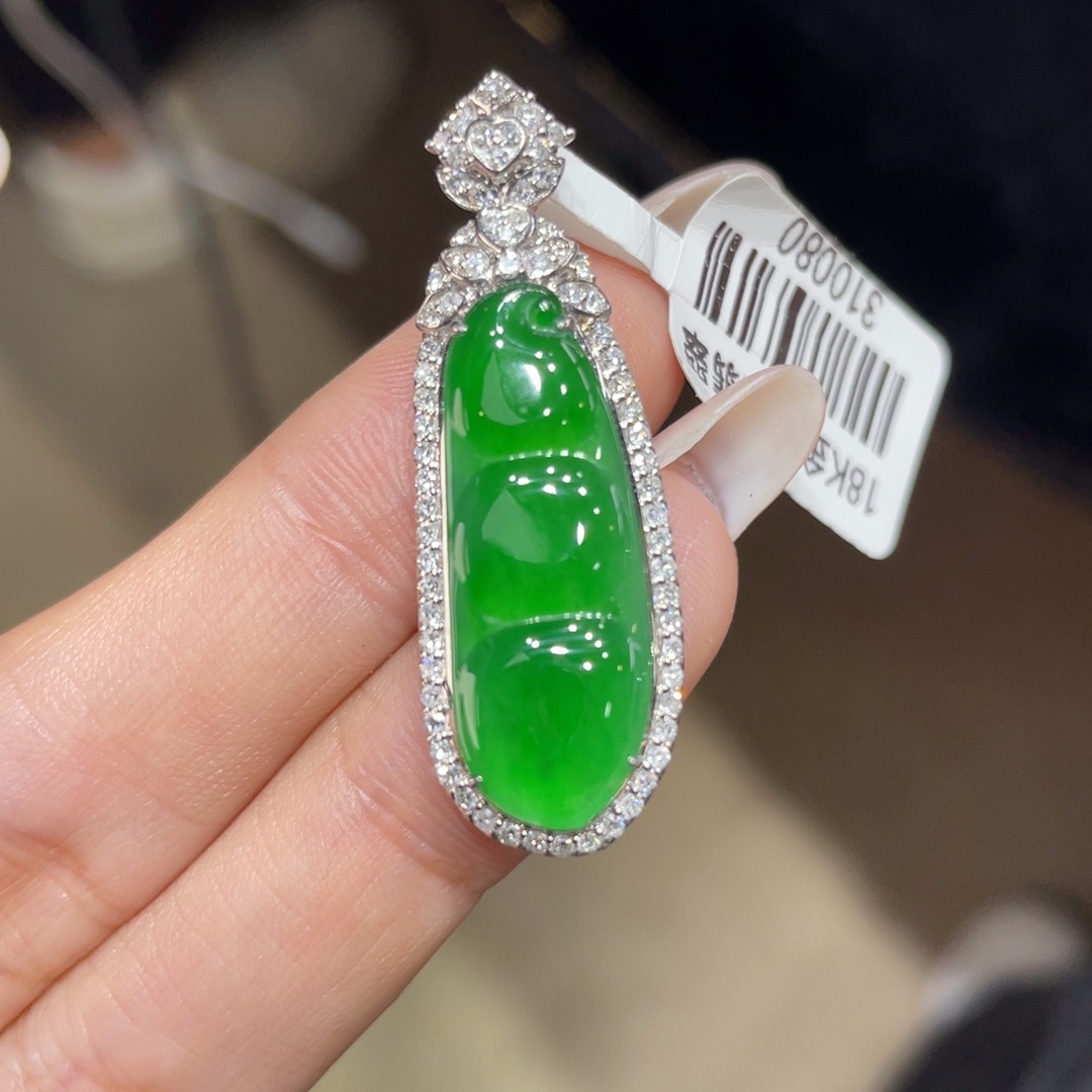 翡翠颈饰18K金镶嵌天然缅甸翡翠a货