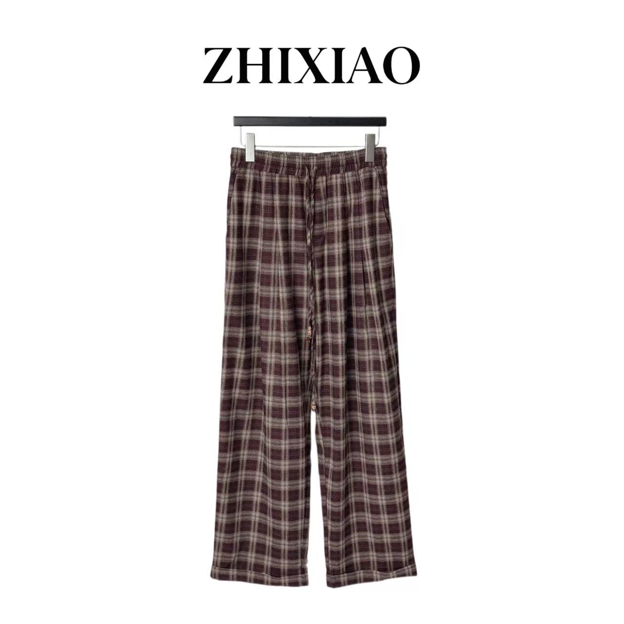 【ZHIXIAO】秋冬新款：抽绳格子休闲裤4089