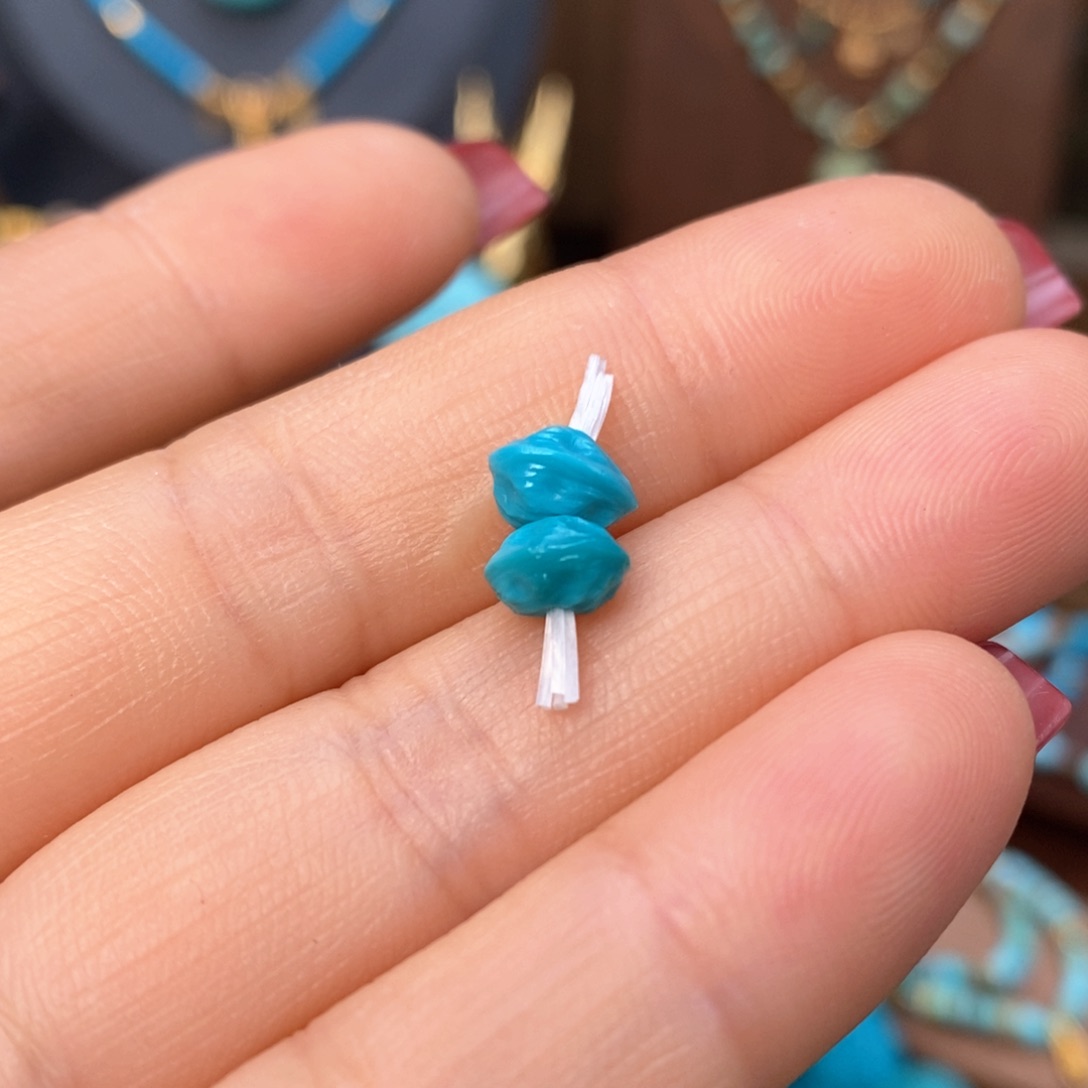 绿松石颈饰未镶嵌高瓷蓝绿色百香对珠