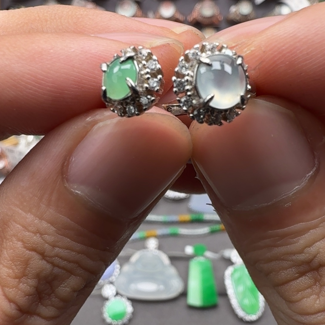 翡翠银S925镶嵌戒指天然缅甸翡翠A货