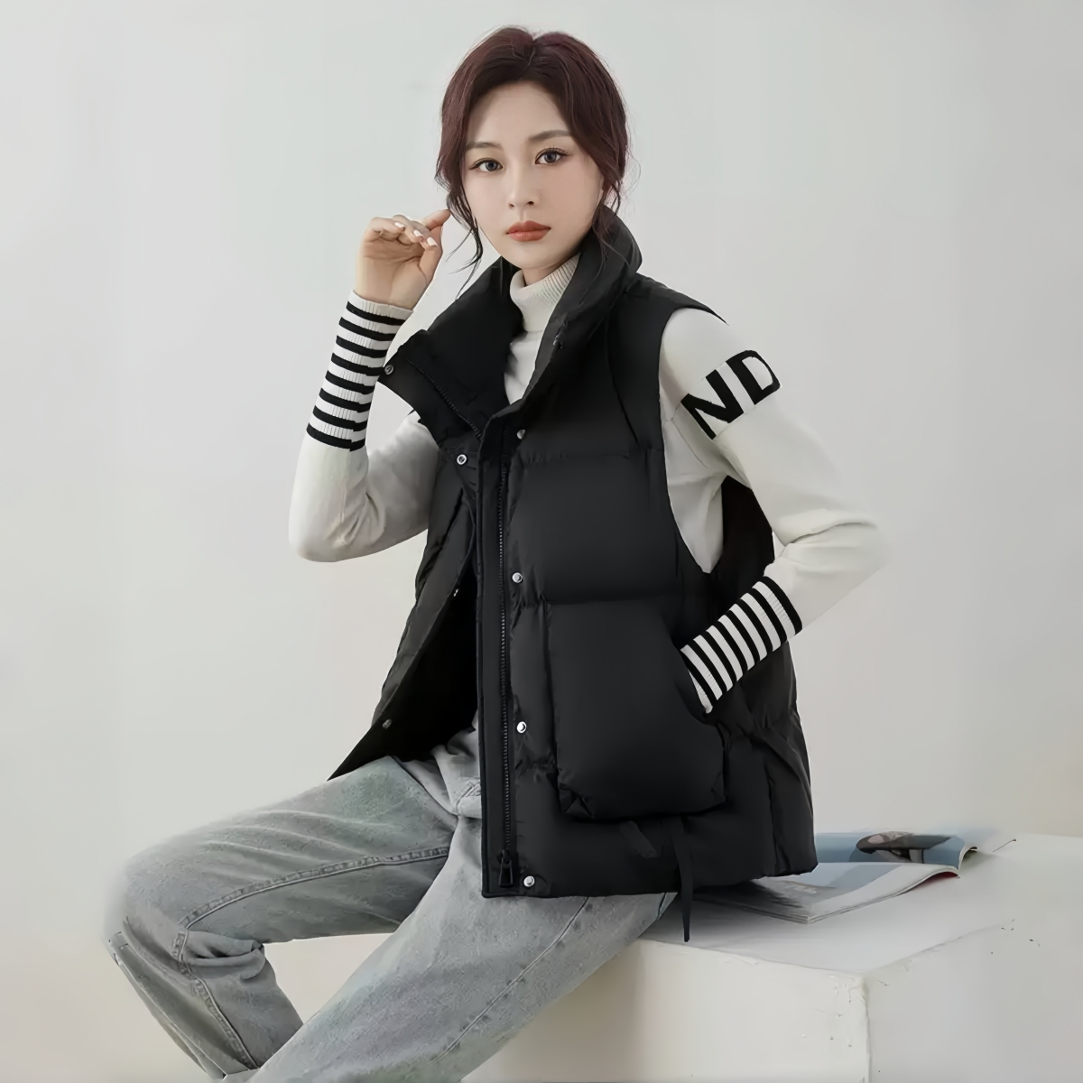 超好看减龄 胖mm大码立领棉服马甲女秋冬大口袋叠穿坎肩外套潮608