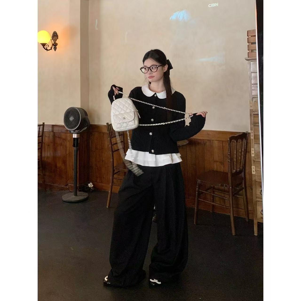 纯色简约娃娃领德绒长袖T恤女秋冬新款撞色修身显瘦三件套套装