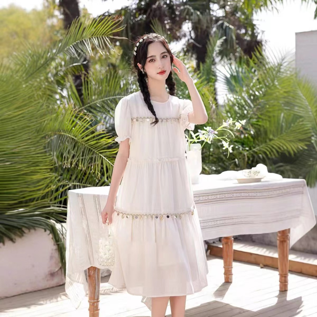 女童2025夏季新款仙仙菲边连衣裙B2552