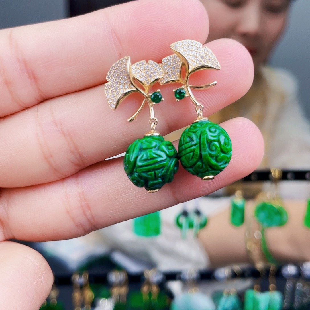 翡翠银S925镶嵌耳饰饰品