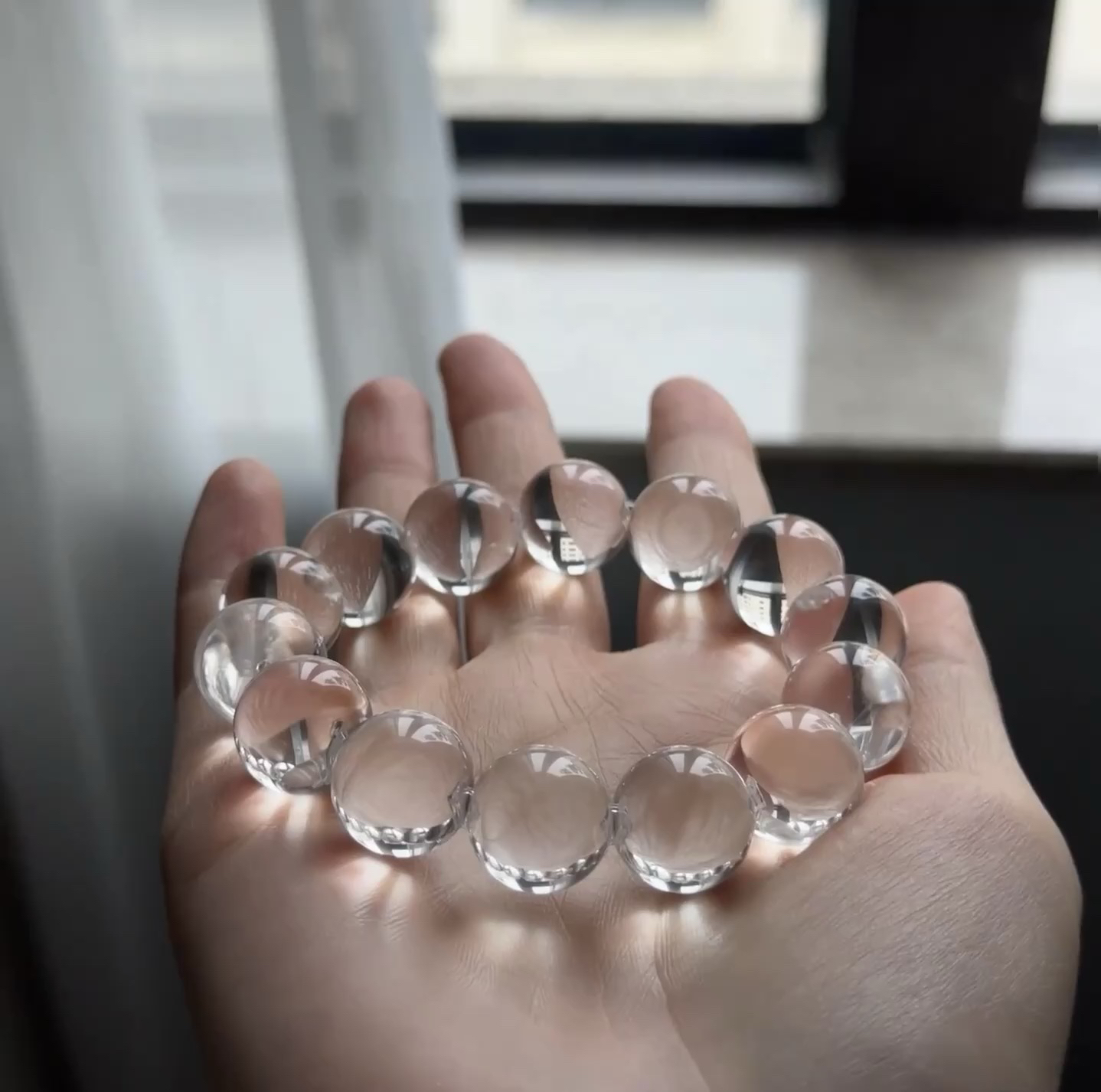 天然双A全净体冰透牛鼻孔泡泡珠手串天然白水晶全透干净无瑕疵