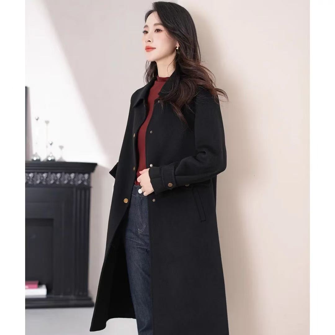D096，时尚2024秋季新款撤柜气质宽松百搭双面绵羊毛大衣