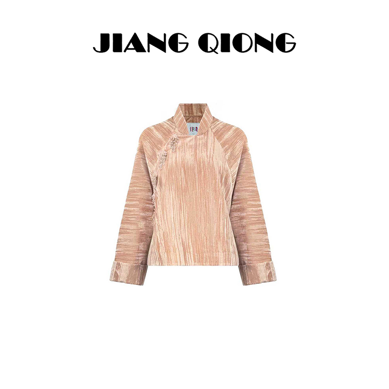 姜穹JIANGQIONG珠绣流苏团花装饰立领丝绒外套