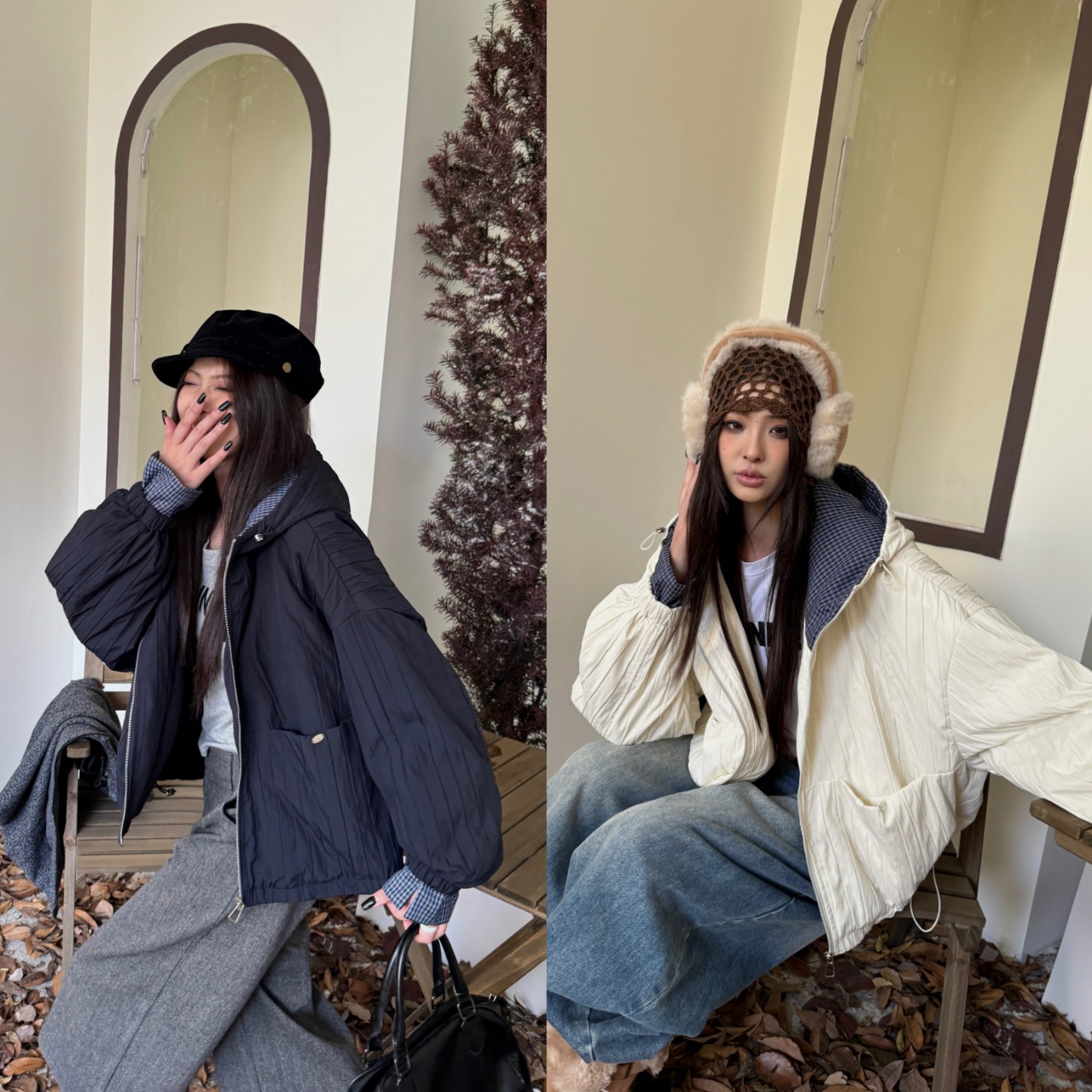 韩系百搭复古连帽高级感棉服外套-FQ221