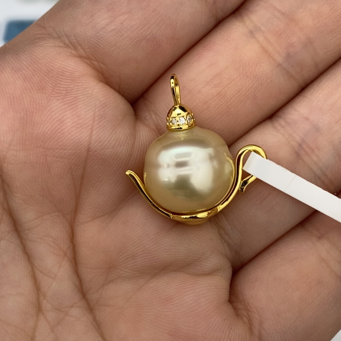 定制海水珍珠未镶嵌裸珠南洋金珠 成品干枯金13.7不退不换