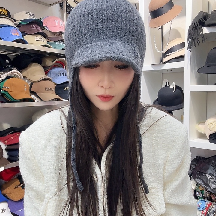 纯棉灰色带遮护耳帽888