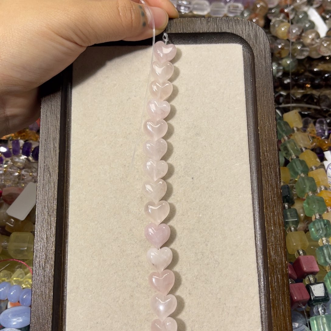 紫晶珠宝半成品银S925镶嵌粉水晶爱心到手15颗