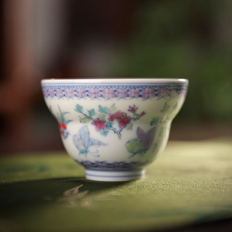 陶瓷青花斗彩折腰杯主人杯单杯景德镇中式复古手绘品茗杯茶杯