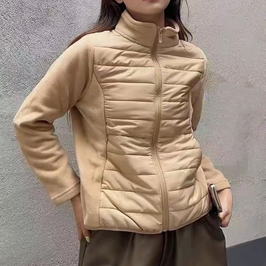 玲姐定制-秋冬新款修身158cm以内小个子短款内搭拼接棉服492623