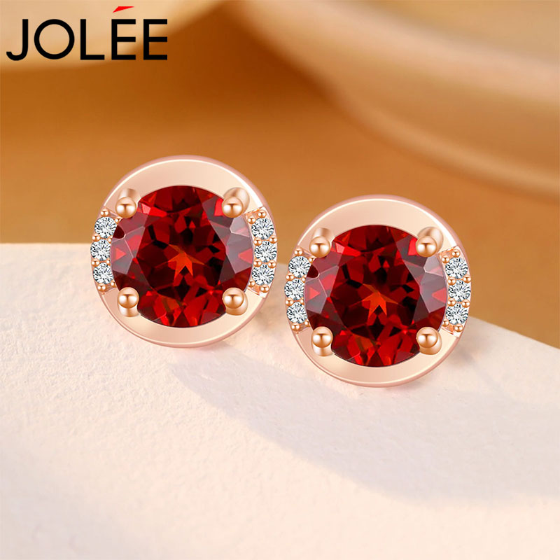 Jolee耳钉女S925银石榴石轻奢时尚彩色宝石耳饰品送女士新年礼物