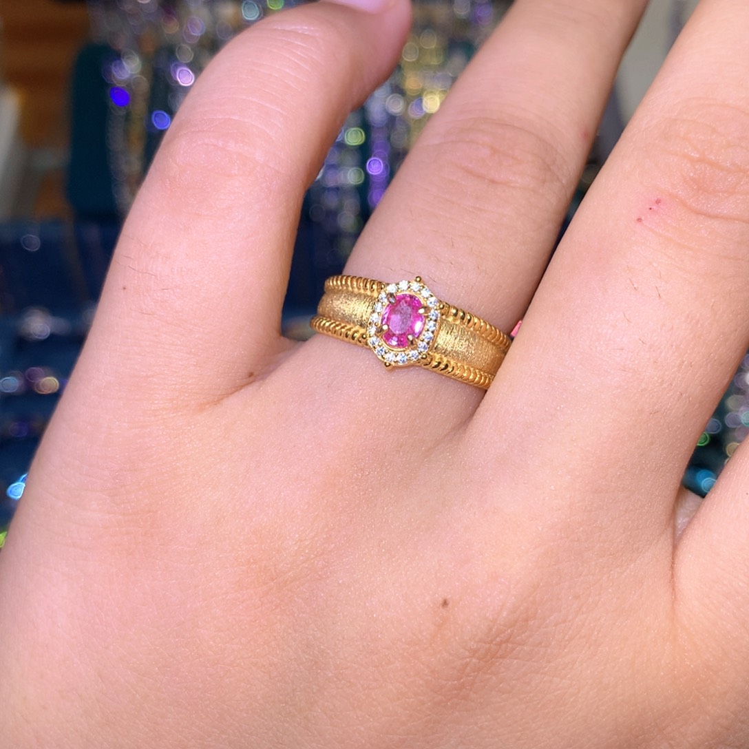 戒指彩色蓝宝石银S925镶嵌