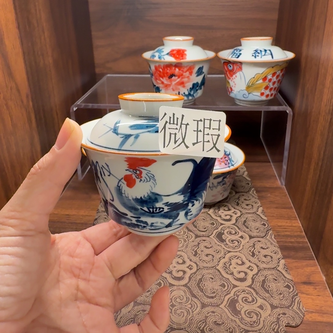 釉下手绘茶具微瑕