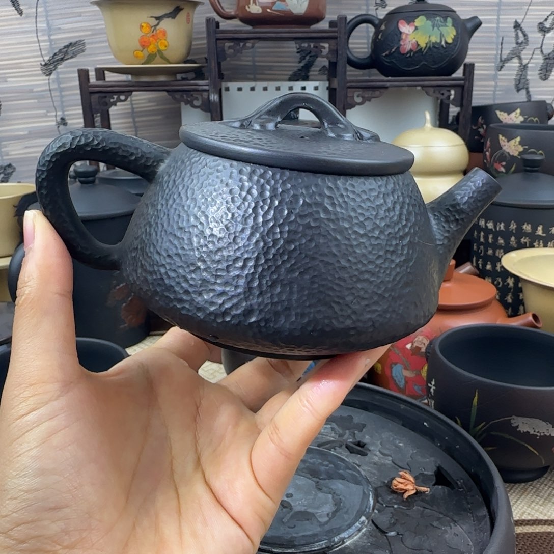 建水紫陶全品锤纹壶全手工