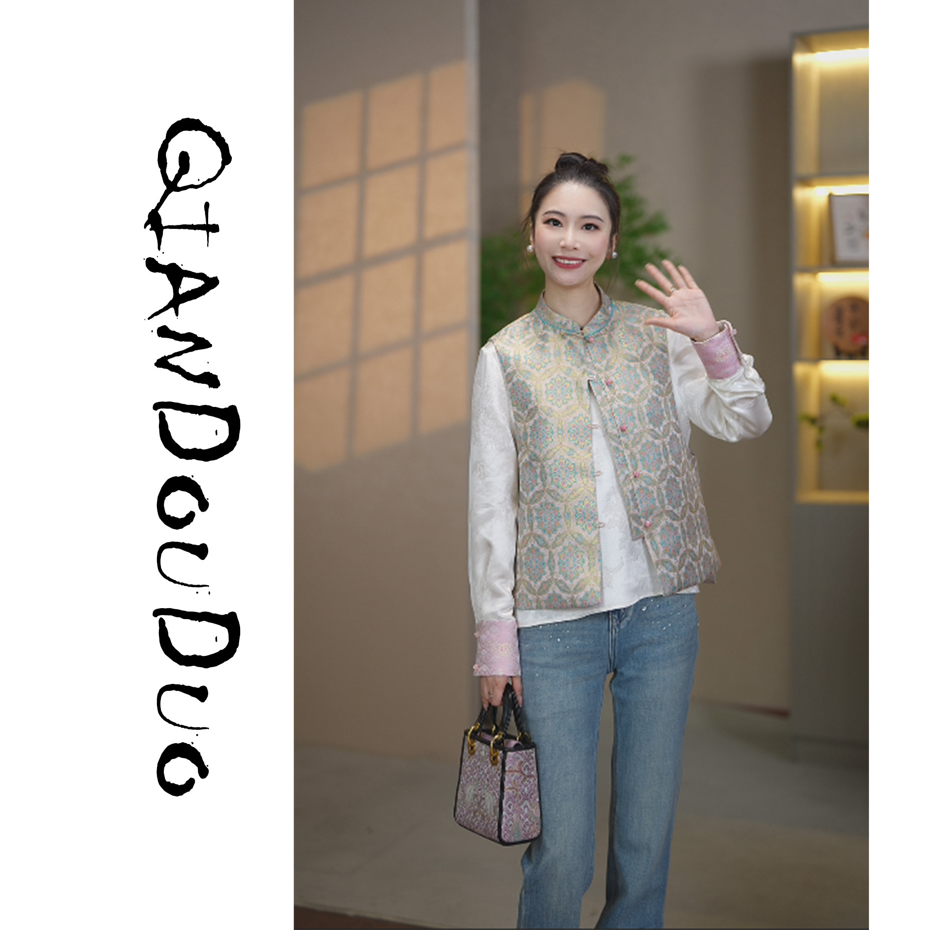 【步步生莲】织金宋锦双面穿重工复古百搭马甲6611309