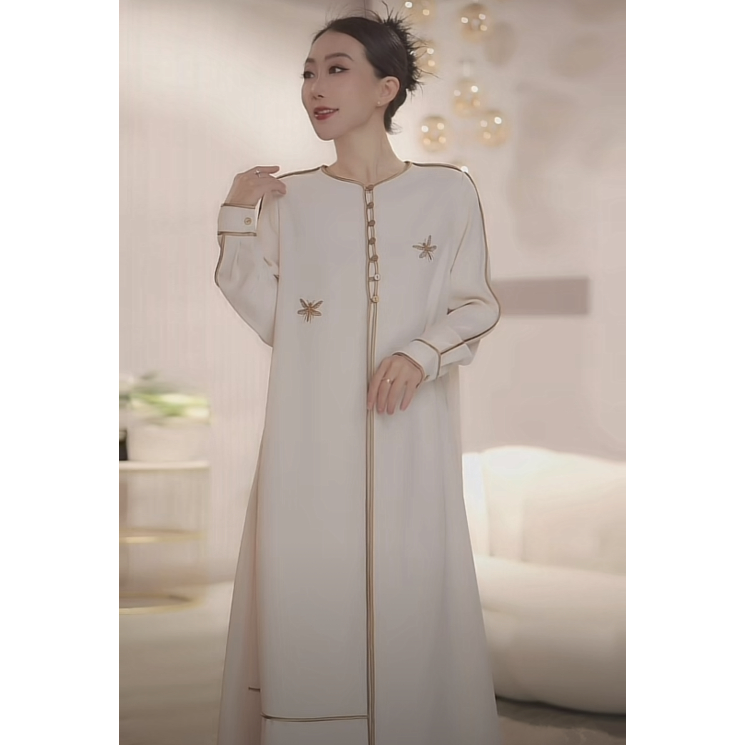 2025年春季绣花长袖连衣裙新款中长款衬衫裙 aa9909