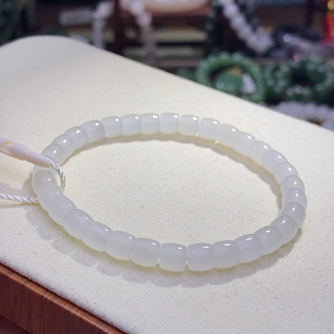 和田玉未镶嵌新疆羊脂白玉老矿料直切老型珠手串6m