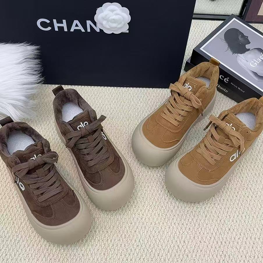 F110中跟冬季高帮鞋皮革拼接增高胶粘休闲风秋季